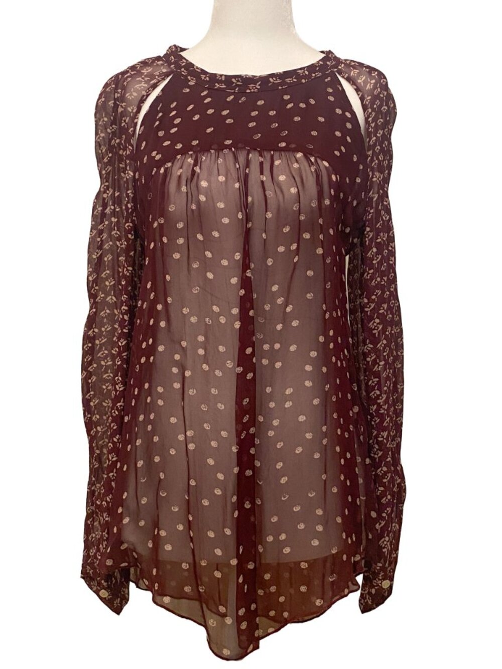 Isabel Marant Etoile Sheer Burgundy Presley Blouse Sz 36 US 4